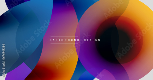 Abstract fluid shapes overlap, creating vibrant color gradients. Modern design features text background, design. Smooth transitions dominate composition.