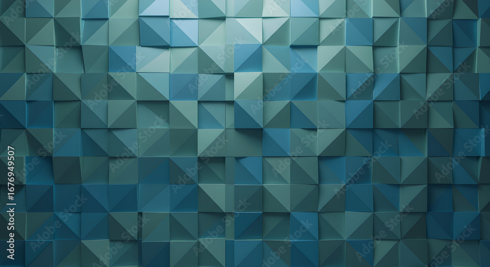 Obraz premium Abstract blue and green geometric 3D pattern with varying shades and modern textured surface