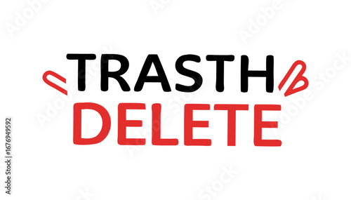 Red delete text with paperclip accents symbol