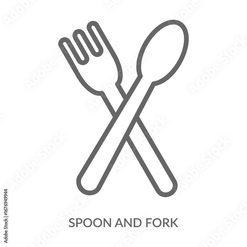 Spoon And Fork Icon Line Style. Design Vector Illustration
