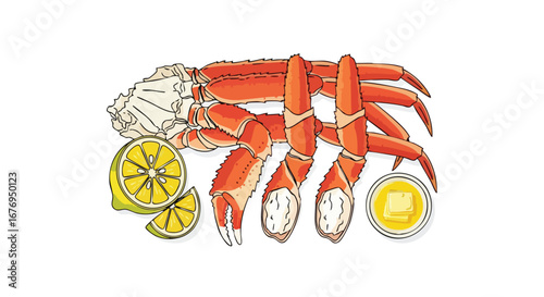 Delicious Snow Crab Legs Artfully Arranged with Fresh Lemon and Melted Butter Ready to Savor