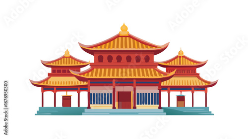 Stylized ancient chinese temple with red and gold roofs ancient architecture traditional building