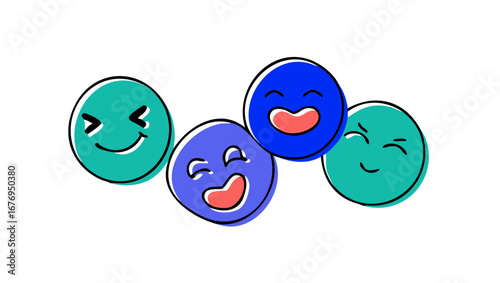 Teal blue purple smiling faces emoji happy
