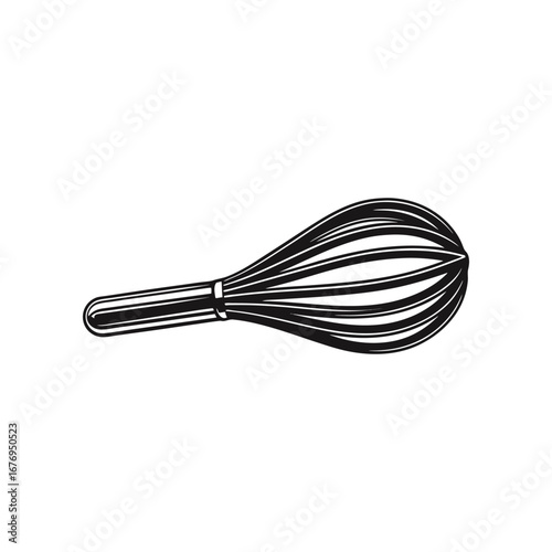 Whisk in Culinary: A minimalist black and white illustration of a classic whisk, perfect for culinary projects, baking, or kitchen-themed designs.