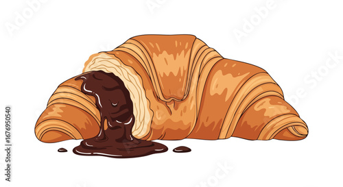 Decadent delight: A delectable croissant illustration filled with luscious dark chocolate ganache for a sweet indulgence