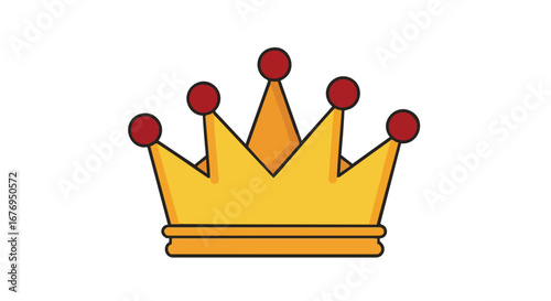 Golden crown symbol with a simple regal design representing power and authority with red spheres, set against a pure white backdrop suitable for