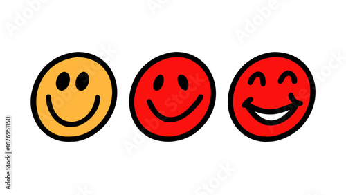 Yellow and red smiley faces with different expressions happy smiling