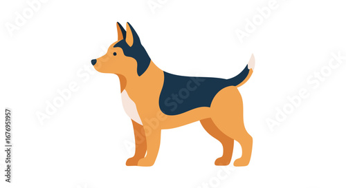 Illustration of a Standing Dog with Tan and Navy Markings, Perfect for Digital Artwork and Designs, dog pose static posture flat design illustration