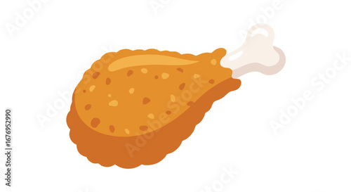 Crispy cartoon fried chicken drumstick isolated on white beckground as a delectable food icon ready to eat
