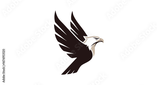 Majestic eagle soars on expansive wings, emblem of freedom and determination, against a stark white canvas, symbolizing strength