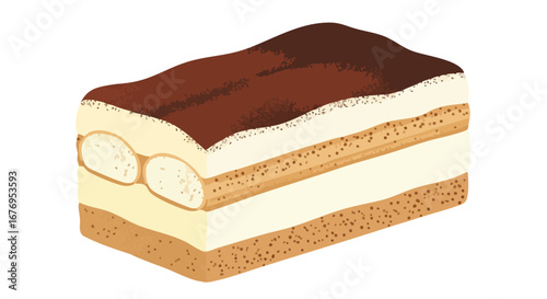 Delightful Tiramisu Slice Illustration: A Detailed Depiction of Layers and Textures, Displaying Culinary Dessert Perfection