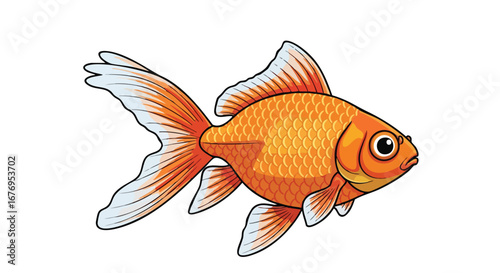 Elegant goldfish illustration showcasing vibrant scales, flowing fins, and graceful movement in a stylized digital painting