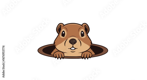 Adorable Cartoon Groundhog Peeking Out of Its Burrow with Playful Expression invites children to join the fun and discover nature's wonders with