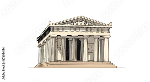 Illustrative depiction of a timeless Hellenic temple showcasing its sturdy column design and classic architectural brilliance standing alone