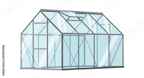 Isolated conservatory structure, elegant glasshouse for cultivating delicate plants and sustainable, ecological agriculture in a controlled