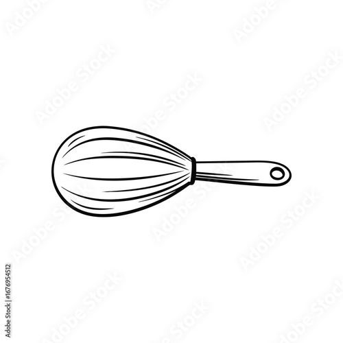 Whisk in Detail: A meticulous line art rendering of a classic whisk, poised with precision against a simple backdrop. Perfect for culinary concepts and kitchen-themed designs.