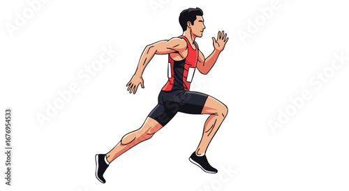 Dynamic Illustration of a Male Athlete Running at Full Speed, Embodying Stamina and Athleticism for Sport Concept, Visualizing Fitness and Fast