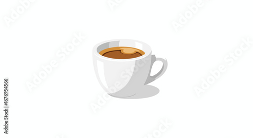 Minimalist aesthetic coffee cup illustration, simple white mug filled with hot dark aromatic drink presentation, perfect for morning routine 98