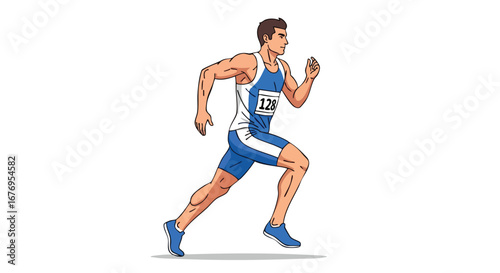 Dynamic illustration showcasing a male athlete in motion during a race or training session portraying health and physical fitness