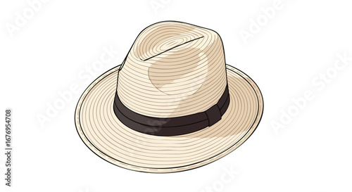 Classic Woven Fedora Hat with Ribbon Detail: Timeless Style and Summer Fashion Accessory on a White Background