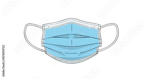 Detailed rendering of a light blue surgical face mask, depicting healthcare and safety gear, essential for protection against airborne particles