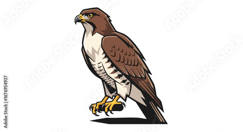 Majestic cartoon illustration showcasing a powerful eagle, detailed with strong lines and vibrant colors, presented on a pristine white background