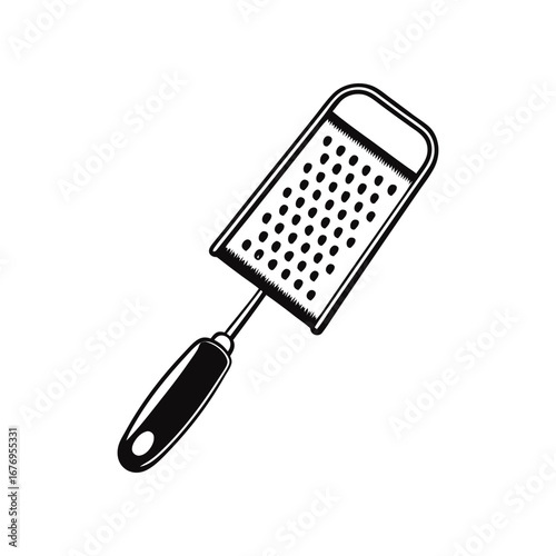 Kitchen Grater: Capturing a clean, well-defined image of a quintessential kitchen grater, rendered in high contrast. A practical element, a symbol of home cooking.