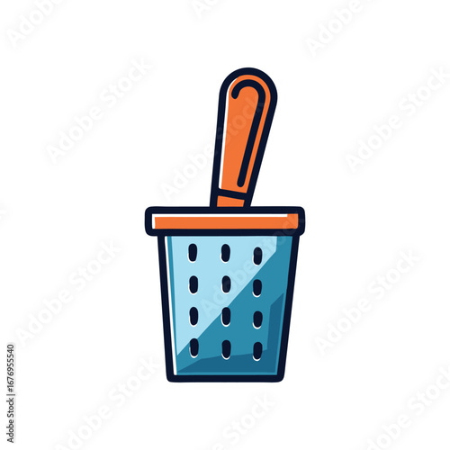 A Stylish Skimmer: A modern kitchen skimmer, with its sleek design and a hint of industrial style, is showcased against a neutral backdrop, ideal for culinary projects.