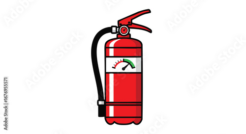 Illustrative depiction of a fire extinguisher standing ready for emergency safety applications and hazard mitigation scenarios in vibrant red color