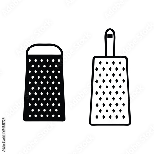 Grater Icon Illustration: A pair of stylized grater icons stand side by side, embodying kitchen essentials for food preparation. A minimalist design that focuses on functionality.