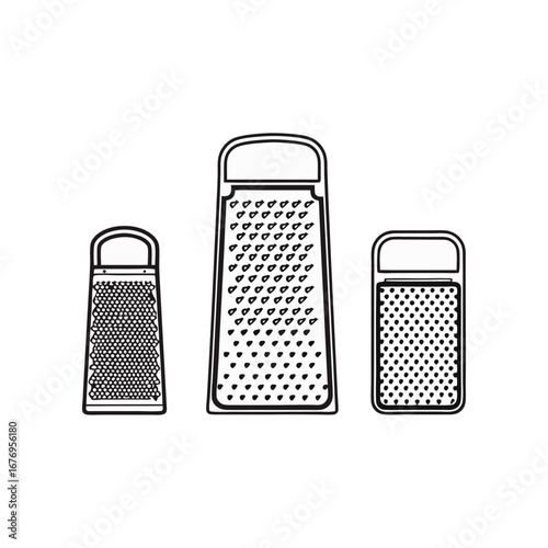 Culinary Tool Trio: A collection of kitchen graters arranged in an aesthetic formation, ready to assist in food preparation and adding culinary refinement to any dish.