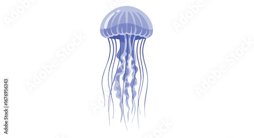 Stylized Jellyfish Illustration with Translucent Tentacles and Lilac Hue on Clean White Background
