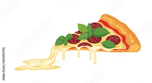 Craving a pizza slice with pepperoni, basil, and dripping cheese perfection for your culinary designs