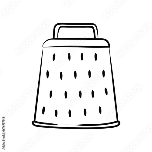 Grater Line Art: A minimalistic sketch depicts a grater, embodying culinary simplicity and practicality. The essential form is captured, ideal for cooking and culinary projects.