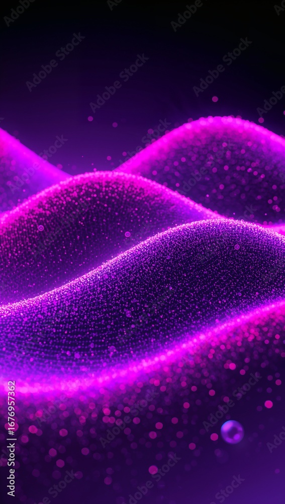 Obraz premium Abstract neon particle waves creating futuristic immersive audio experiences through artificial intelligence visualization