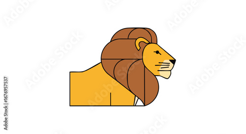 Geometric lion artwork with bold lines, minimalistic style and isolated on plain backdrop showcasing simplicity and creativity design concept