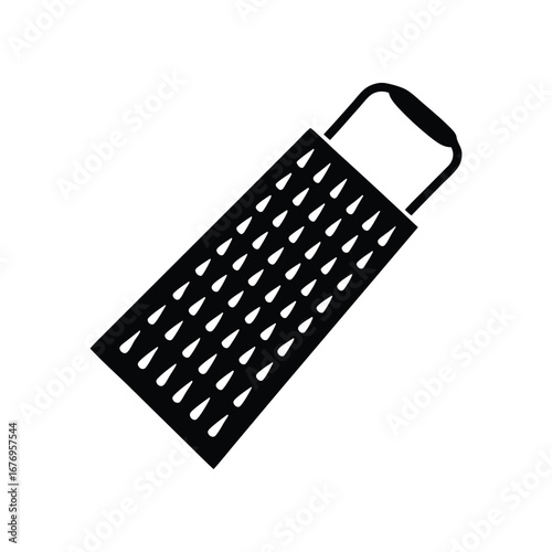 Kitchen Grater Icon: This is a sleek monochrome illustration showcasing a kitchen grater. A simple yet effective representation of the tool for food preparation.