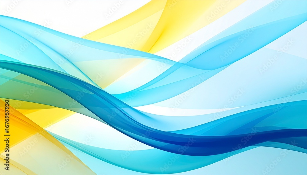 Fototapeta premium Abstract Translucent Ribbons – Fluid Motion in Blue, Yellow, and White Gradient