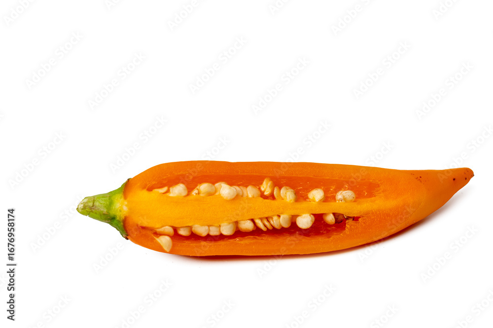 custom made wallpaper toronto digitalPhoto of Aji Amarillo pepper taken with a high-resolution camera using the focus-stacking technique on a white background.