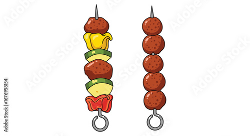 Delicious skewers with meatballs and colorful vegetables for healthy summer grilling fun and creative recipes
