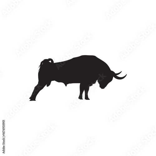 Aggressive bull silhouette. Bold charging bull graphic great for finance, sports, and strength branding.