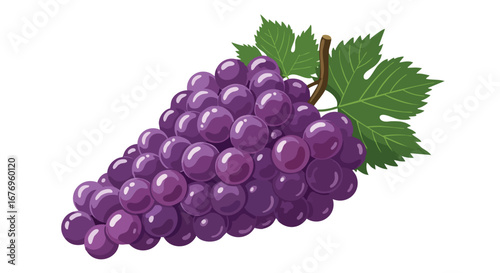 Luscious purple grape cluster with verdant leaves conveys freshness and abundance drawing viewer's gaze through organic design