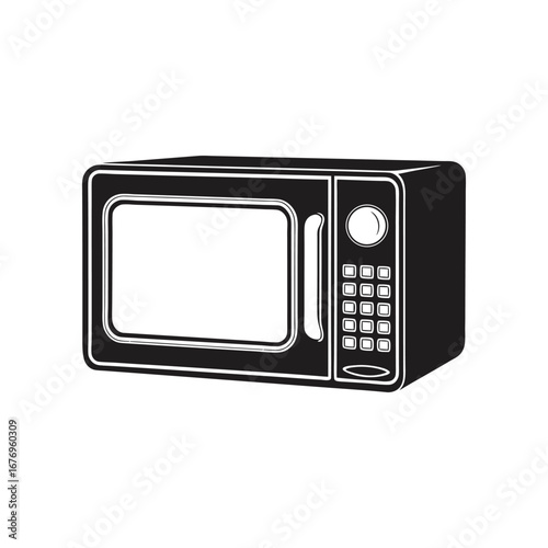Modern Microwave Icon: A sleek, minimalist monochrome design, showcasing a modern microwave oven ideal for culinary creations, kitchen appliance