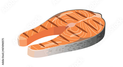 Grilled salmon steak illustration offers a modern and appetizing visual, presenting a delightful culinary option, perfect for healthy diet and