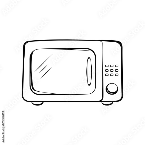 Microwave oven doodle: A clean outline illustration of a microwave oven, perfect for adding a touch of kitchen design to your projects.