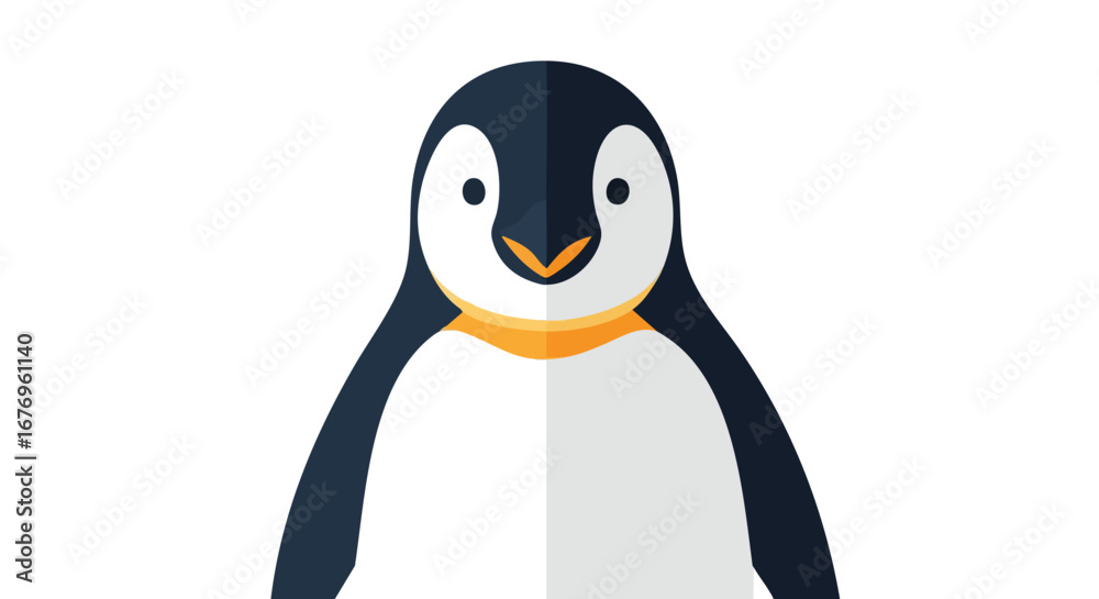 Fototapeta premium Delightful penguin character art, modern design with flat vector and isolated rendering against a white backdrop showcasing simplicity and graphical