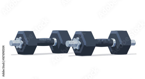 Stylized Illustration of Hex Dumbbells: Strength Training Equipment for Fitness and Exercise Graphic Depiction 75 characters