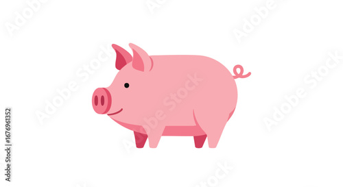 Charming pink pig illustration conveying simplicity and innocence with minimalistic details, isolated for versatile application in various graphic