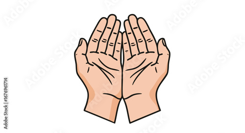 Open hands reaching upwards, a gesture of supplication or receiving light, conveying hope and expectation with careful line work and delicate