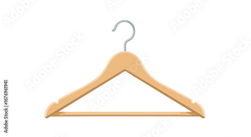 Wooden clothes hanger against a white background, offering a clean and minimalist visual for organizing apparel and wardrobe management